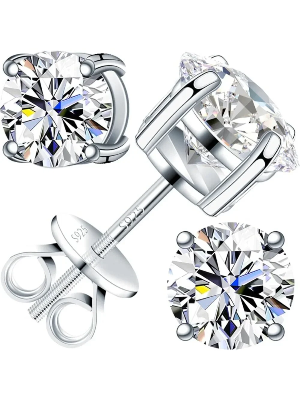 Elegant Moissanite Stud Earrings for Men & Women, 925 Sterling Silver, Round Cut